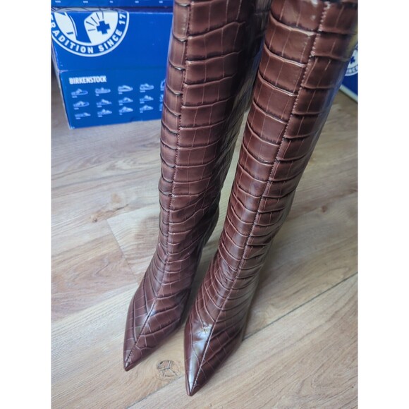 Schutz Maryana Crocodile Embossed Leather Stiletto Heel Boots Womens 8.5 - Picture 4 of 13